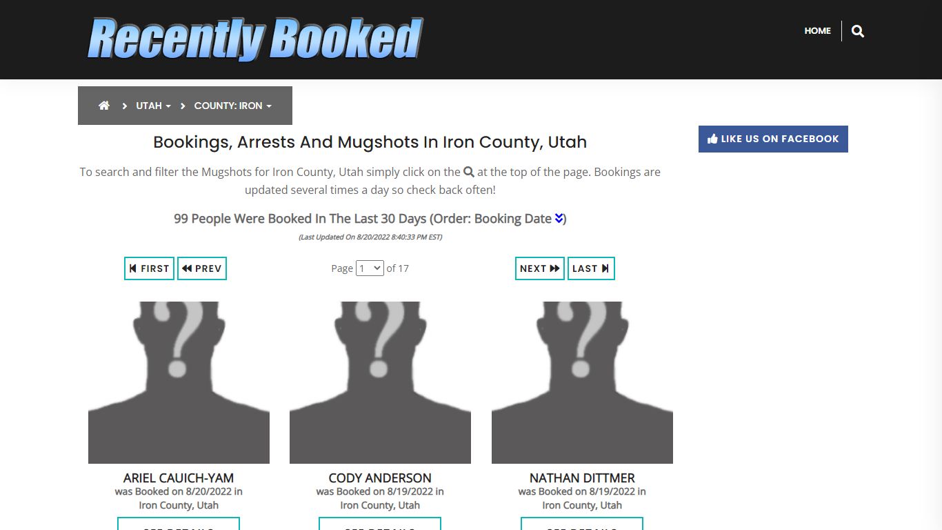 Recent bookings, Arrests, Mugshots in Iron County, Utah - Recently Booked